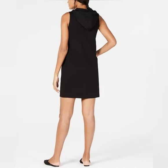 Eileen Fisher Black Cotton Hooded Dress Medium - Picture 3 of 6
